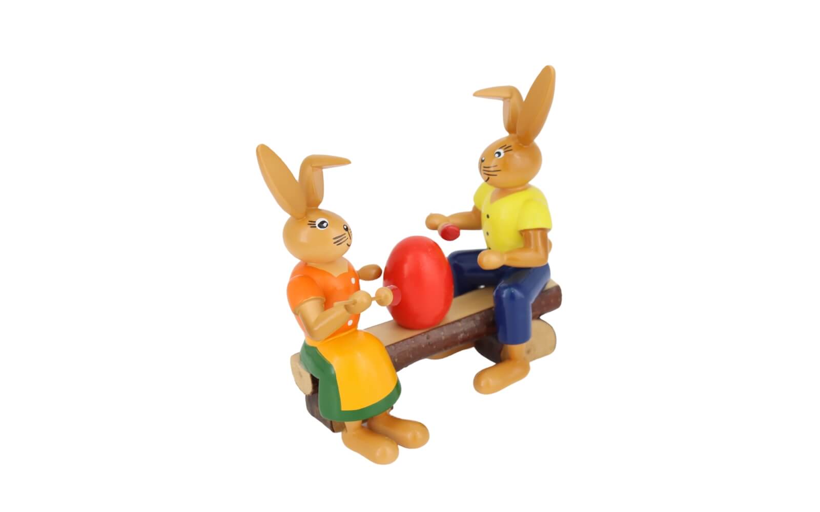 Osterhasenpaar Maler auf Bank, 10 cm von Holzkunst Gahlenz_1