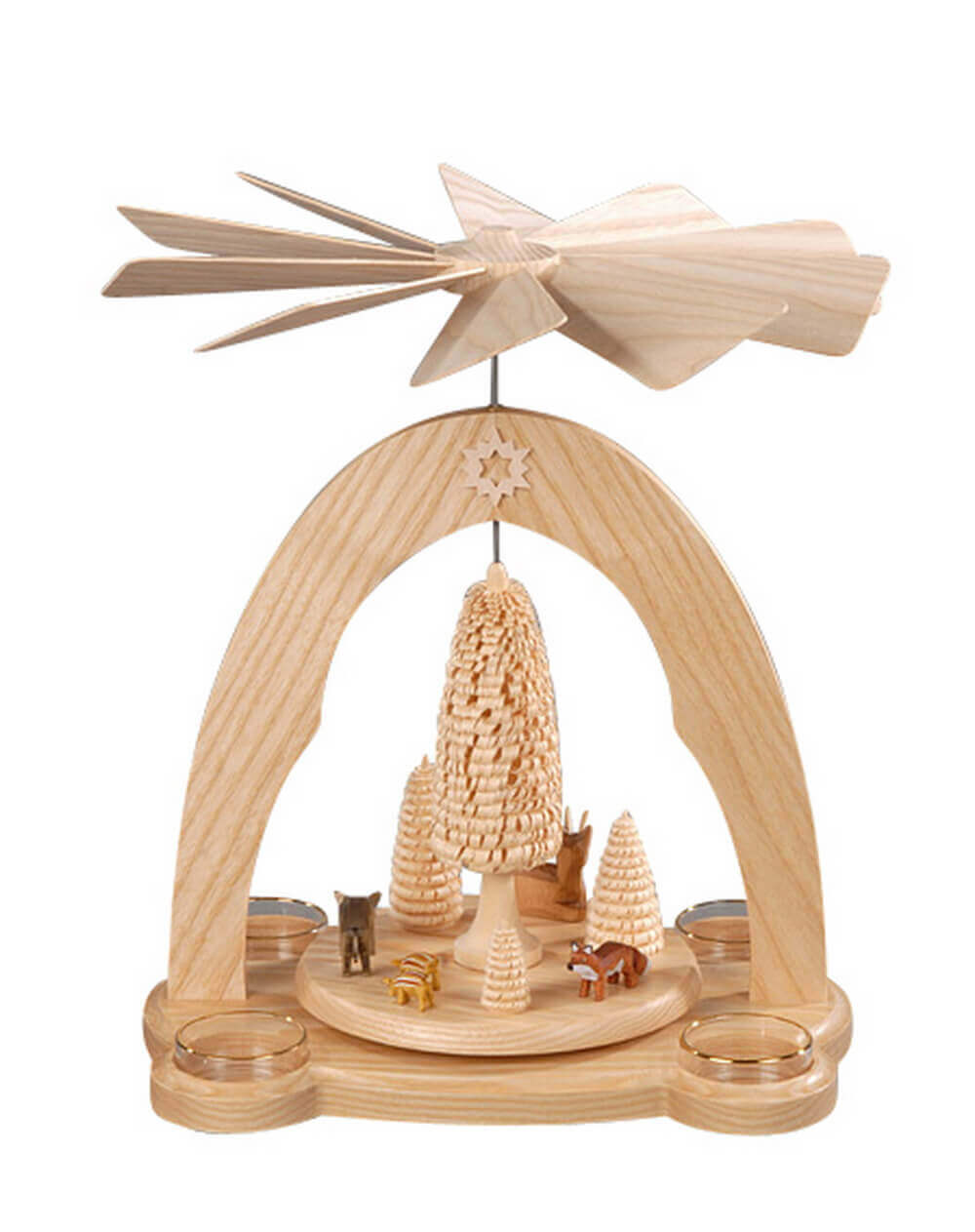 Teelichtpyramide mit Waldtieren, natur, 28 cm von Albin Preißler