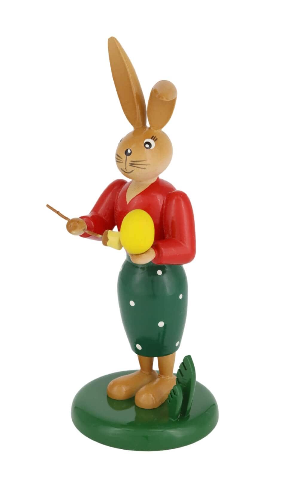 Osterhase - Häsin mit Pinsel und Ei, 12 cm von Holzkunst Gahlenz