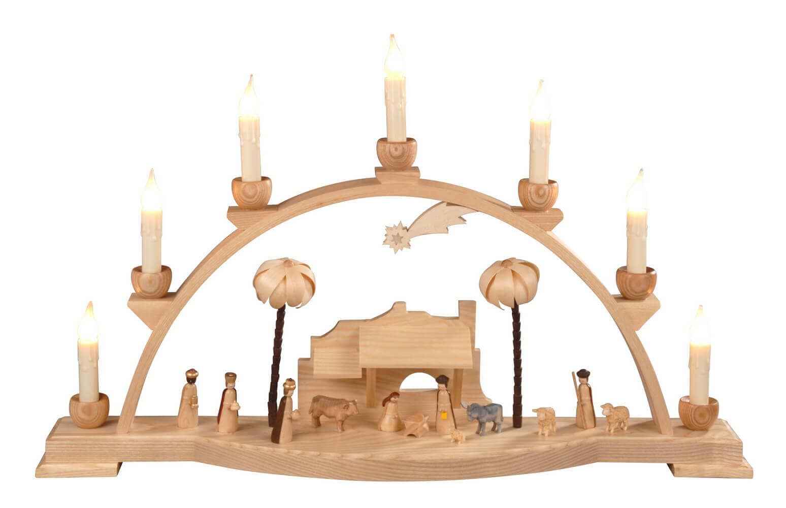 Schwibbogen Heilige Familie mit Flammenkerzen, 60 cm von Albin Preißler