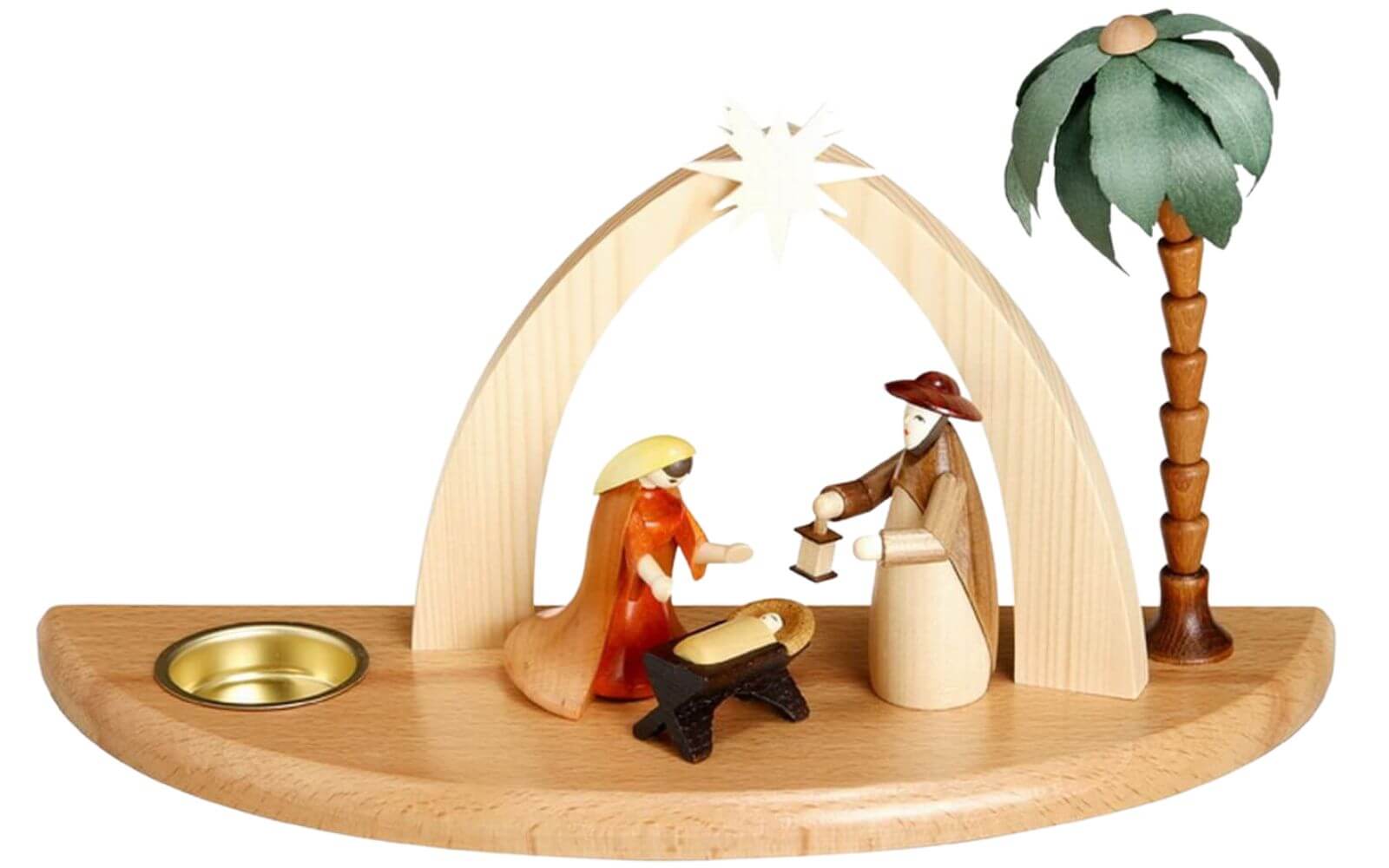 Weihnachtskerzenhalter mit Teelicht und Heiliger Familie von Theo Lorenz
