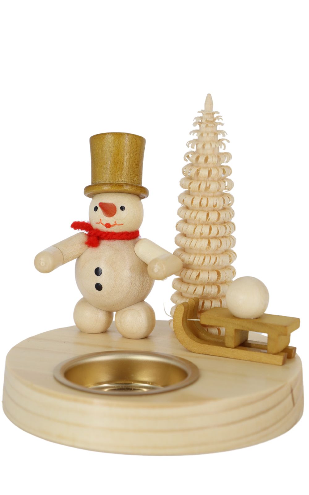 Teelichthalter Schneemann mit Schlitten, 10 cm, natur von Ralf Zenker