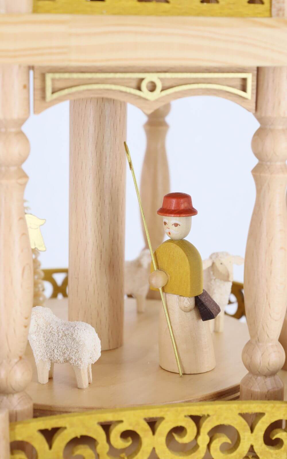 Weihnachtspyramide Christi Geburt, 4-stöckig, natur mit Goldverzierungen von Richard Glässer_6