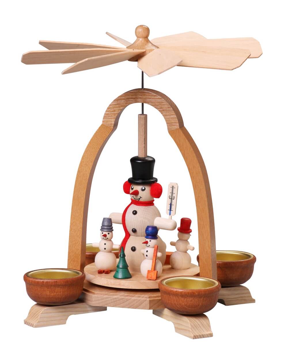 Teelicht-Weihnachtspyramide mit Schneemann, 24 cm von Thomas Preißler