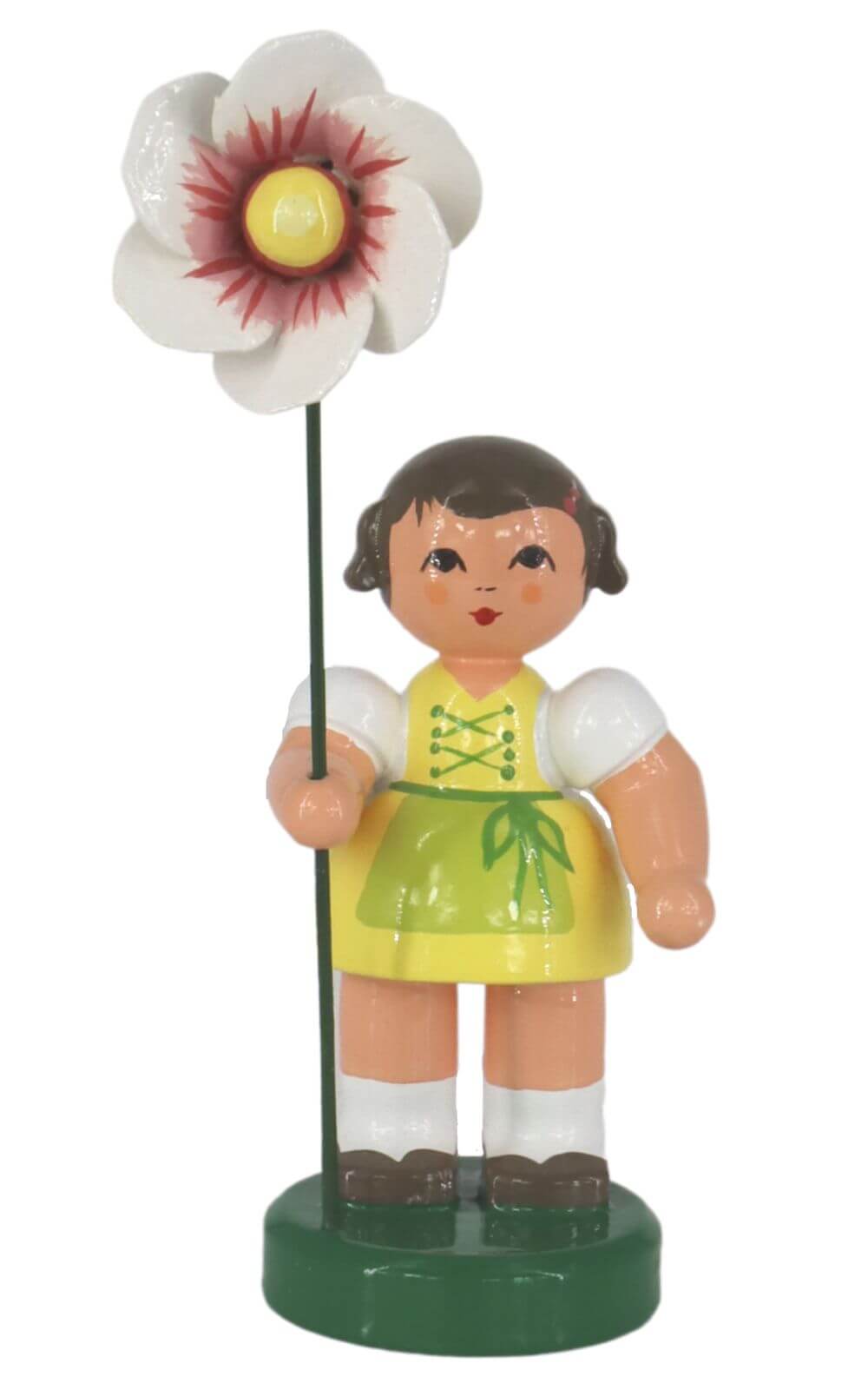 Blumenmädchen Rebekka mit Blume weiß - rot, 9 cm von Figurenland Uhlig