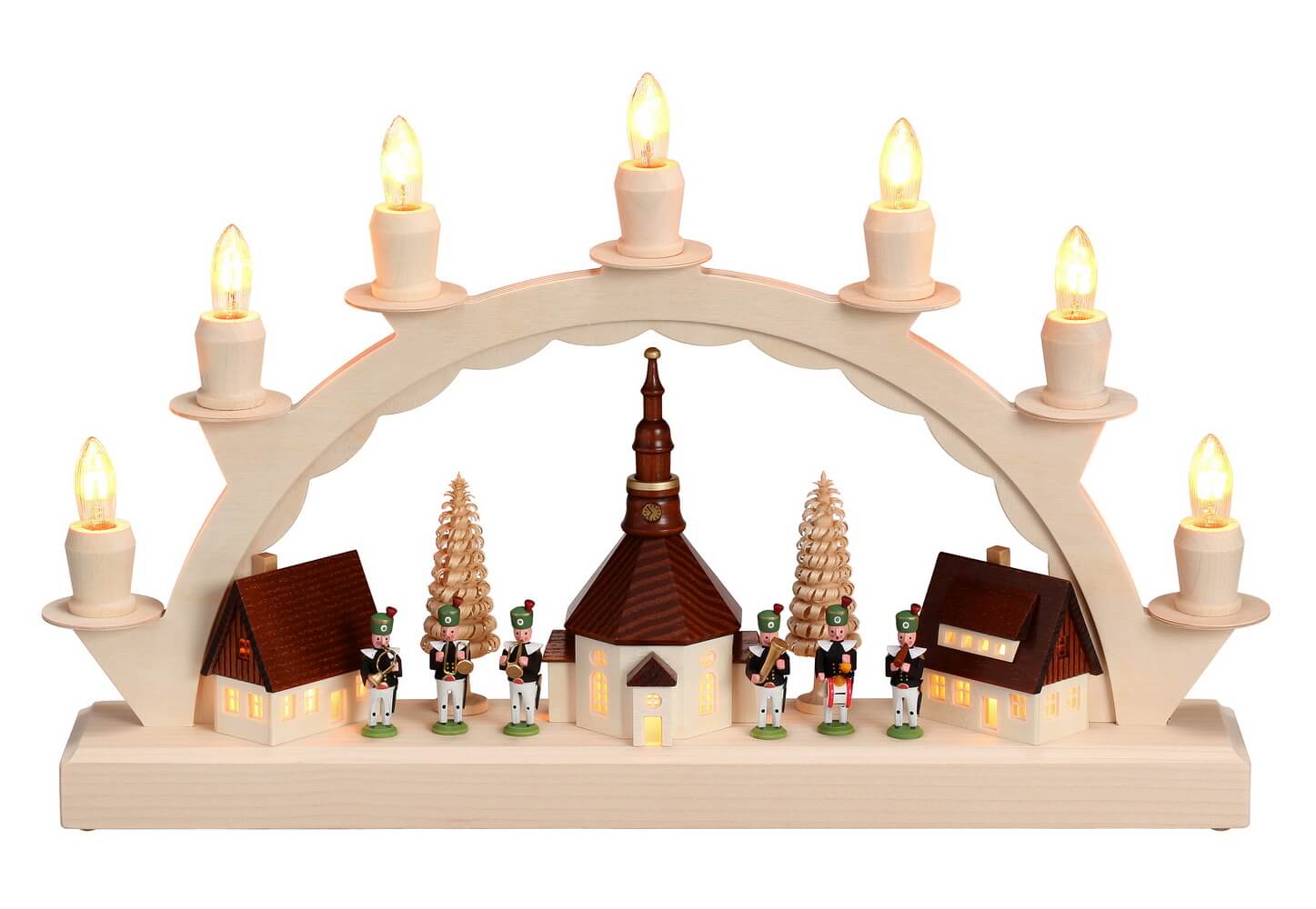 Schwibbogen Seiffener Dorf mit Bergmannskapelle von SEIFFEN.COM