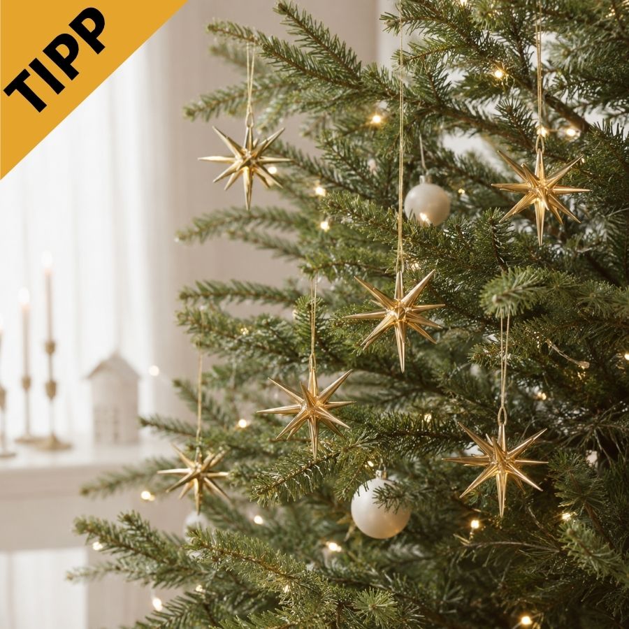 Christbaumschmuck aus Holz, Weihnachtssterne gold, 6-teilig von Albin Preißler