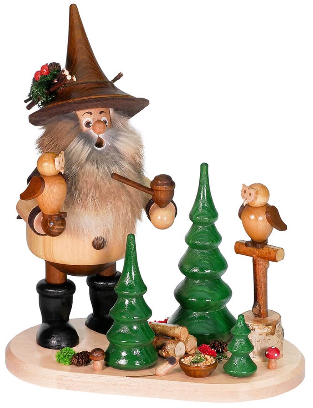 Räuchermännchen Wichtel Eulenfreund, 26 cm von DWU Drechselwerkstatt Uhlig