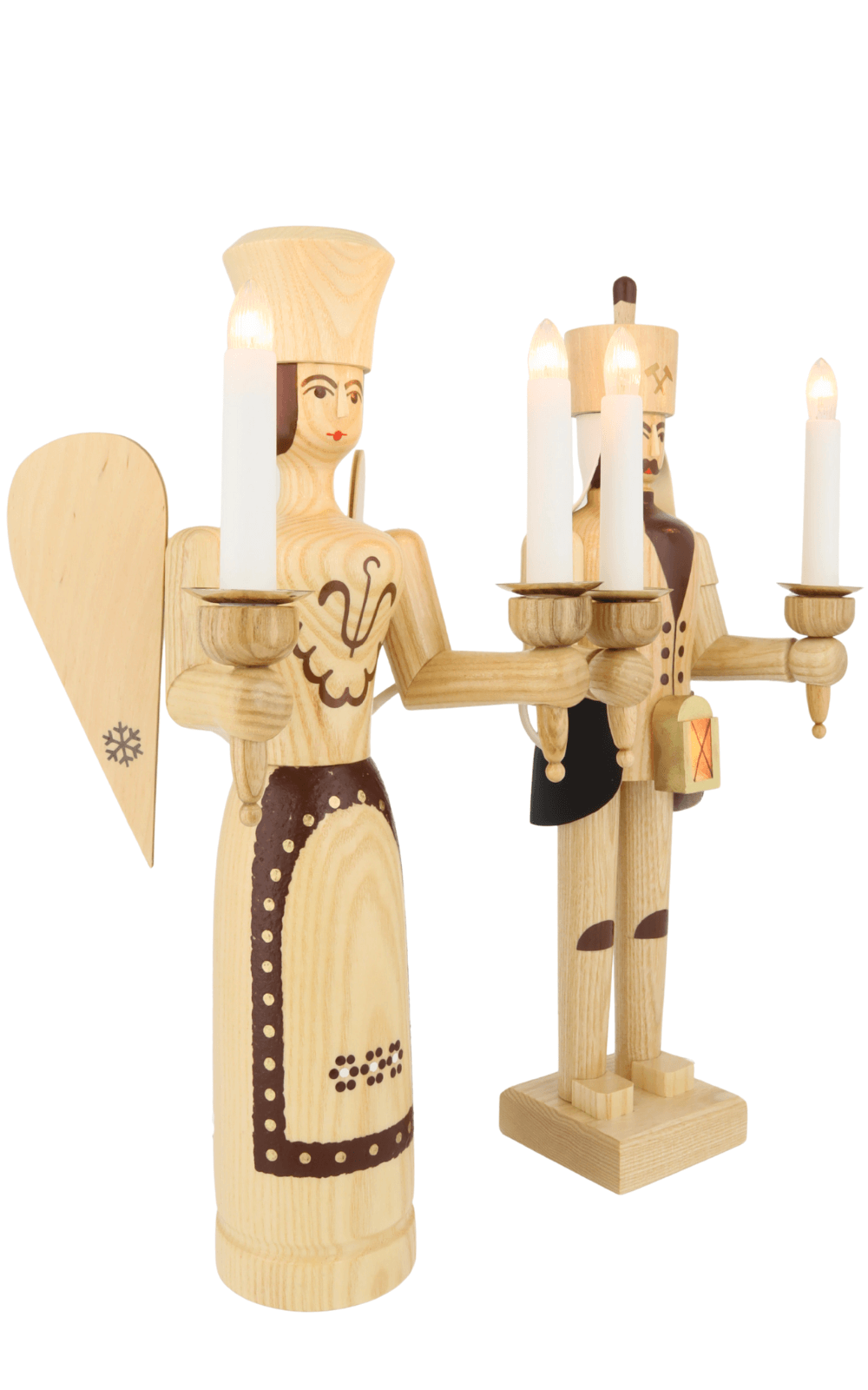 Engel und Bergmann mit Bauchlampe, 38 cm, elektrisch beleuchtet, natur von SEIFFEN.COM