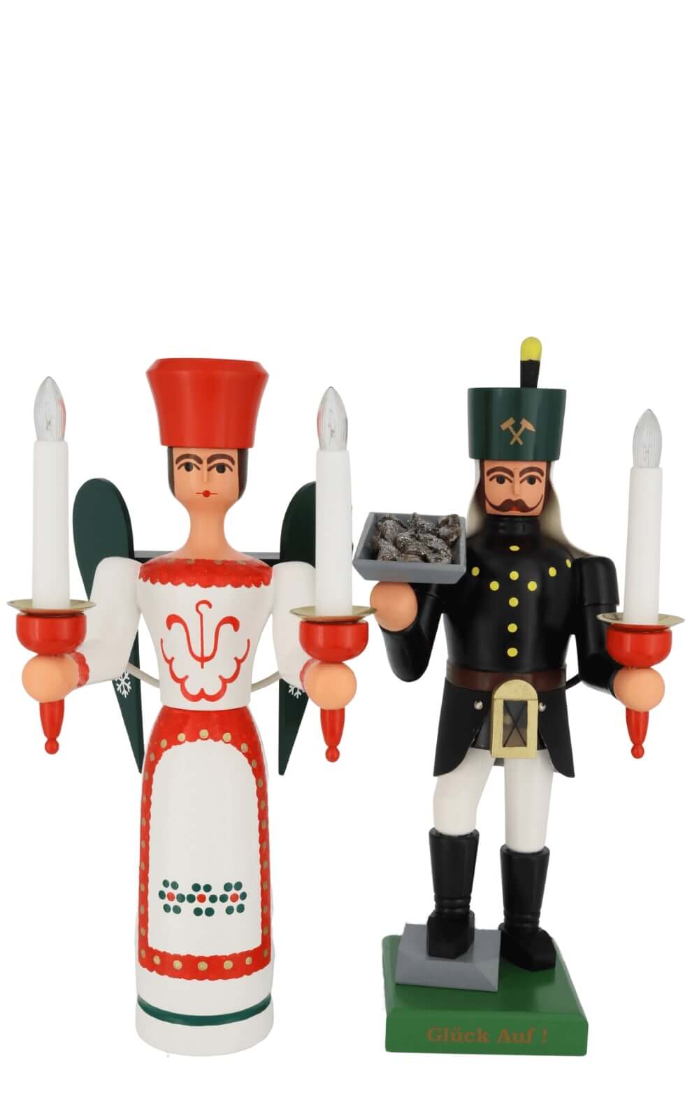 Engel und Bergmann, 34 cm mit Erzschale und Bauchlampe, elektrisch beleuchtet von SEIFFEN.COM_4