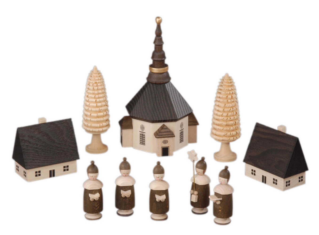 Seiffener Dorf und Kurrende mit Mütze, natur, 10-teilig von Albin Preißler