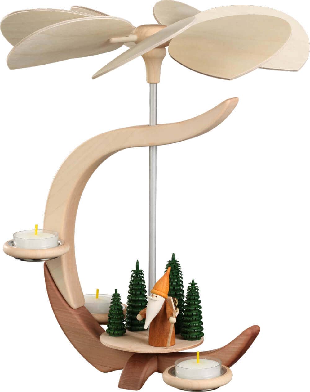 Weihnachtspyramide mit Wichtel Waldarbeiter, C-Form von Seiffener Volkskunst eG