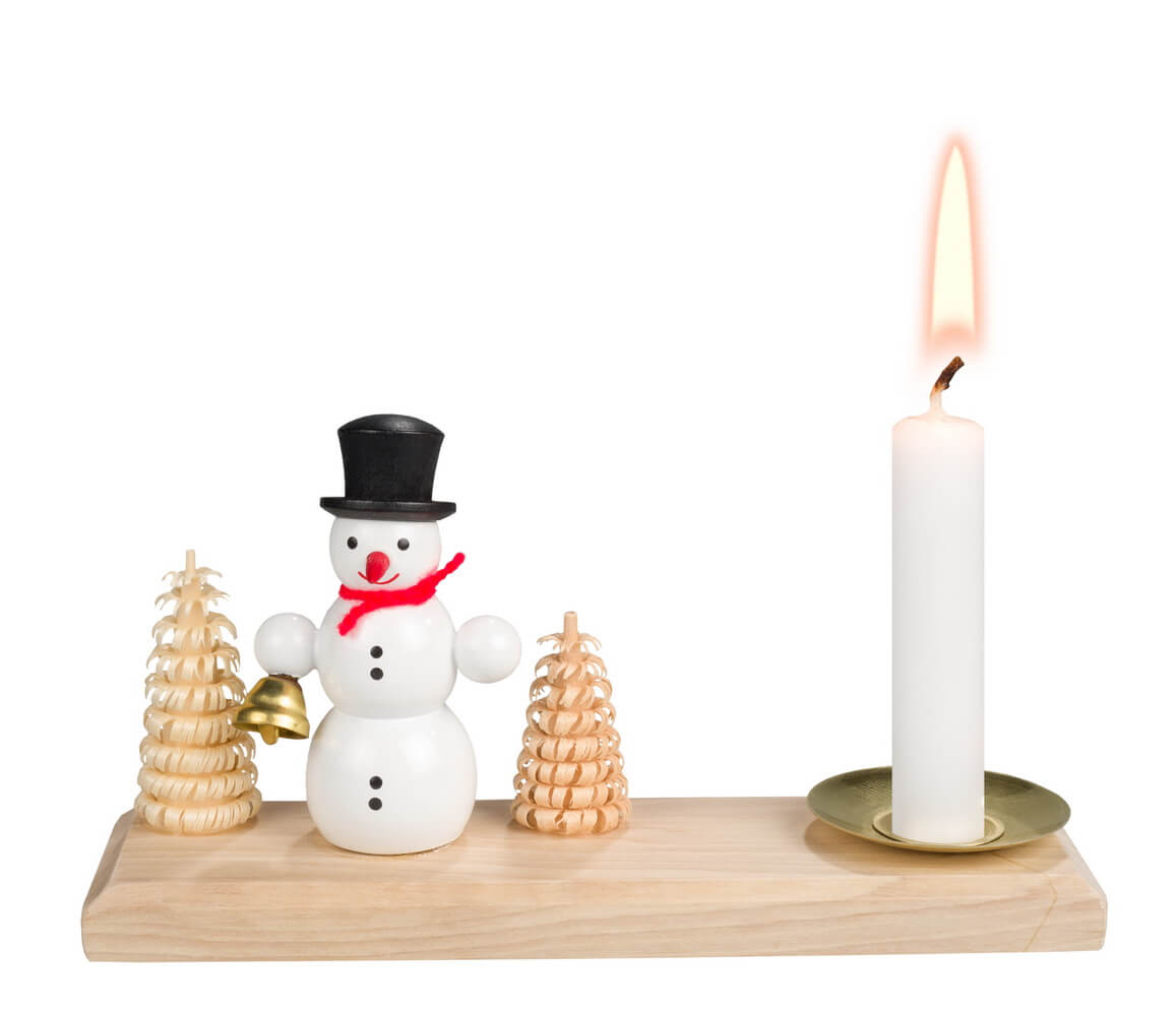 Kerzenhalter Schneemann mit Glocke, 14 cm von SEIFFEN.COM