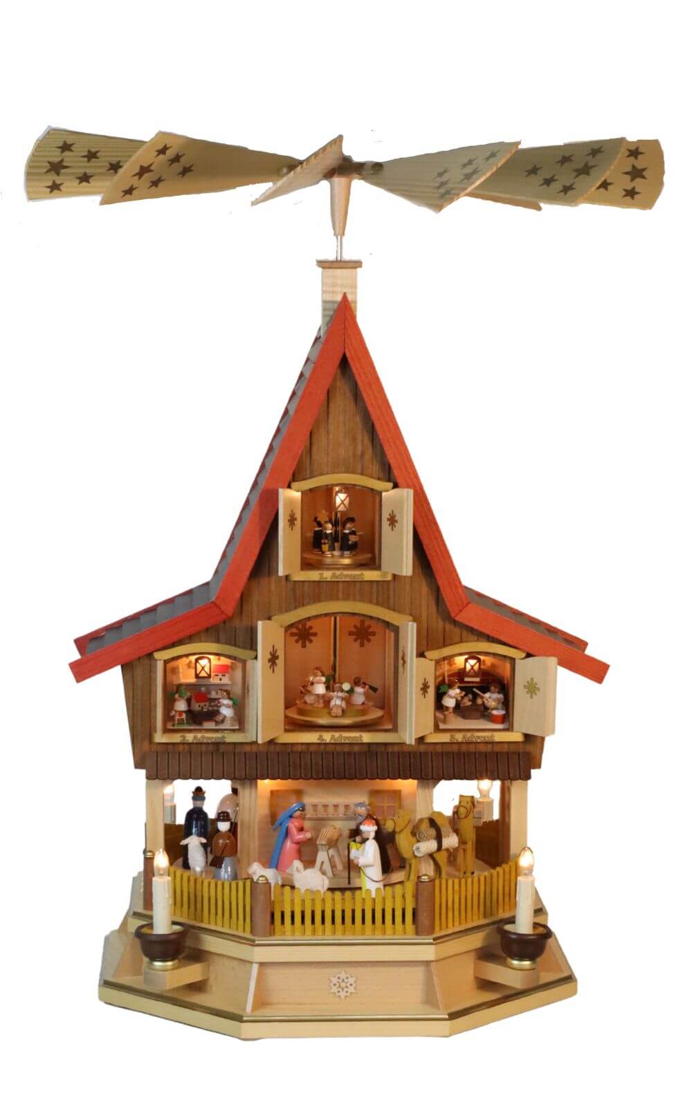 Weihnachtspyramide 3 - stöckiges Adventshaus mit Heiliger Geschichte von Richard Glässer_1