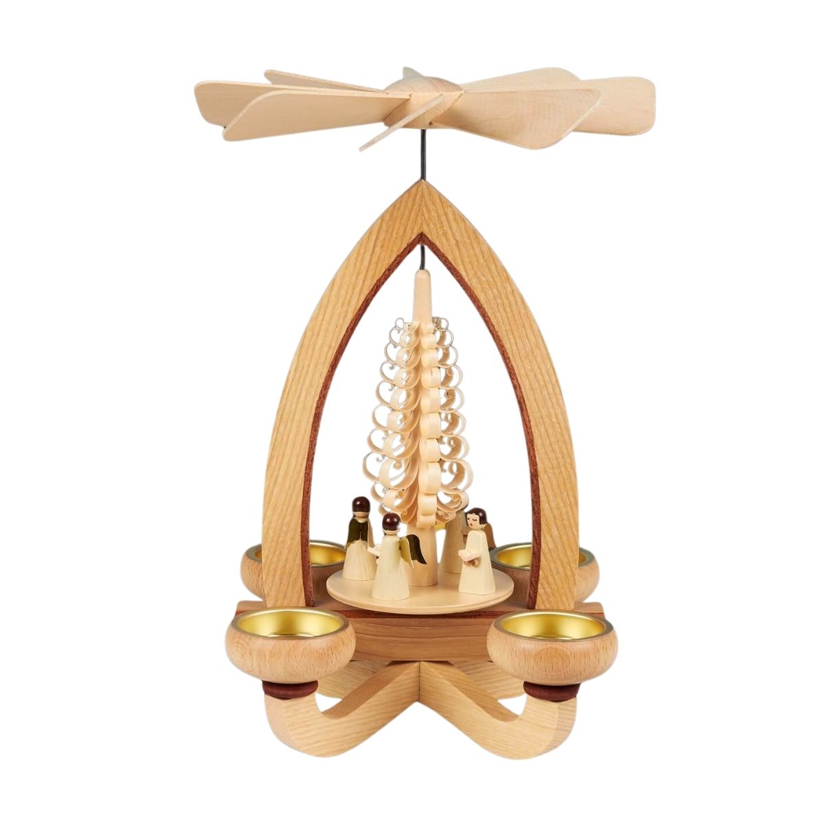 Weihnachtspyramide mit Engel für Teelichter, 28 cm von Heinz Lorenz