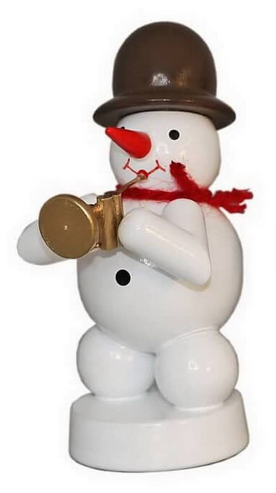Schneemann Musikant mit Jazztrompete, farbig, 8 cm von Volker Zenker