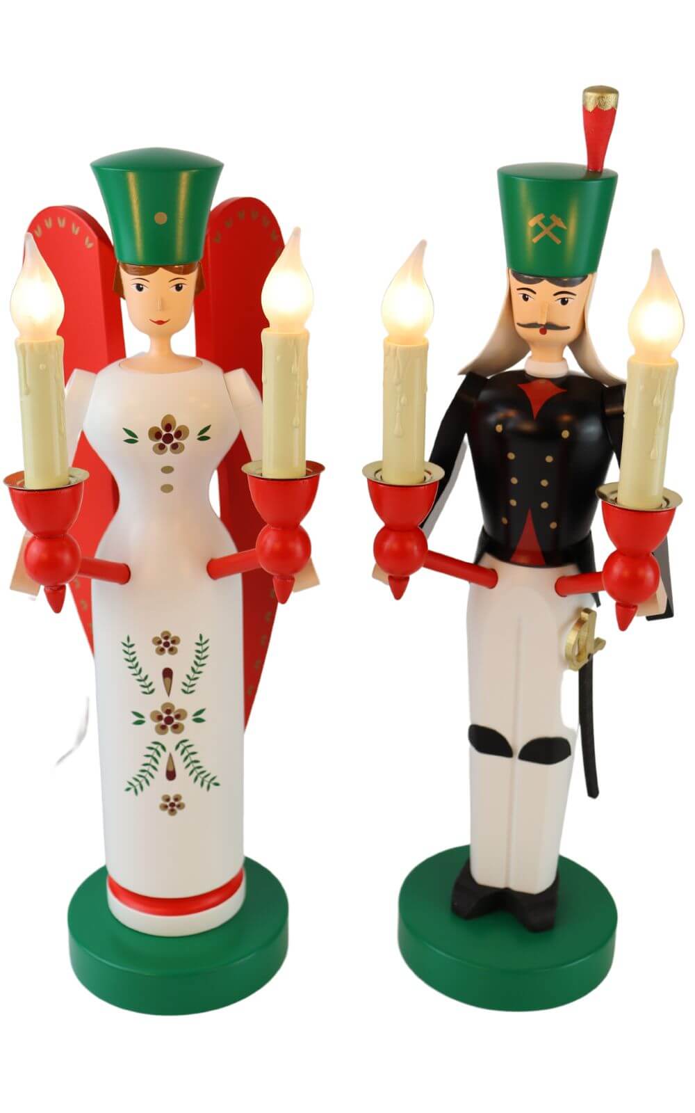 Engel und Bergmann, farbig, elektrisch beleuchtet, 26 cm von Richard Glässer