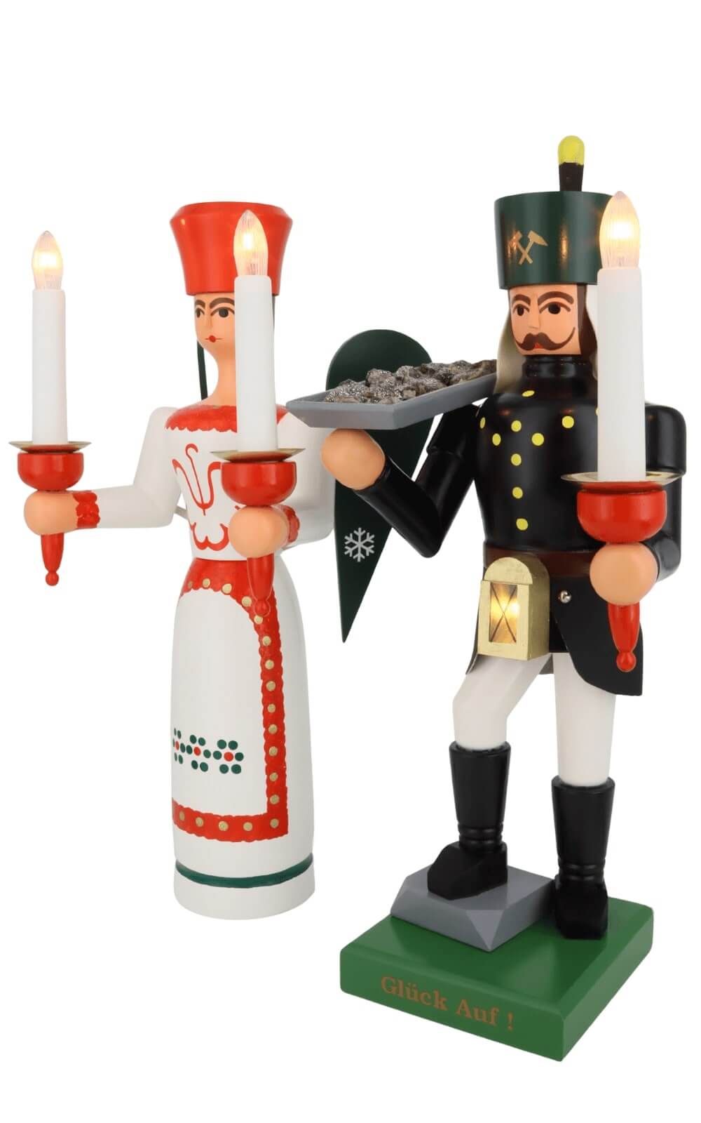 Engel und Bergmann, 34 cm mit Erzschale und Bauchlampe, elektrisch beleuchtet von SEIFFEN.COM_2