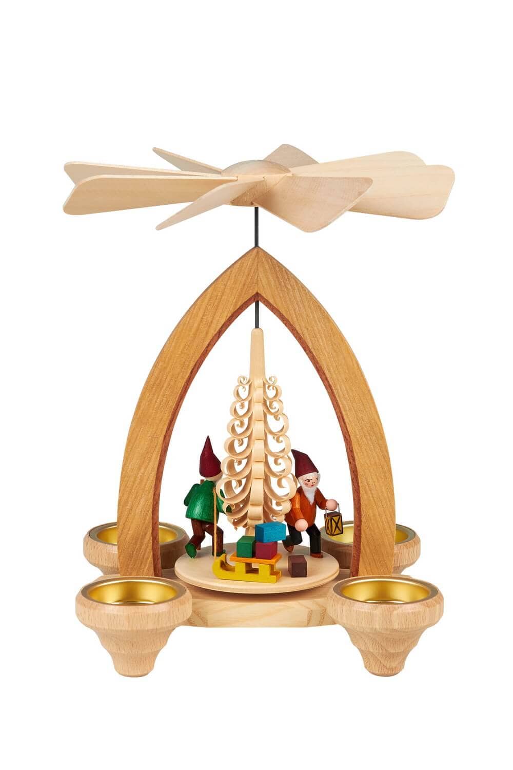 Teelichtpyramide mit Wichtel, 26 cm, Heinz Lorenz Olbernhau/ Erzgebirge_ Bild1