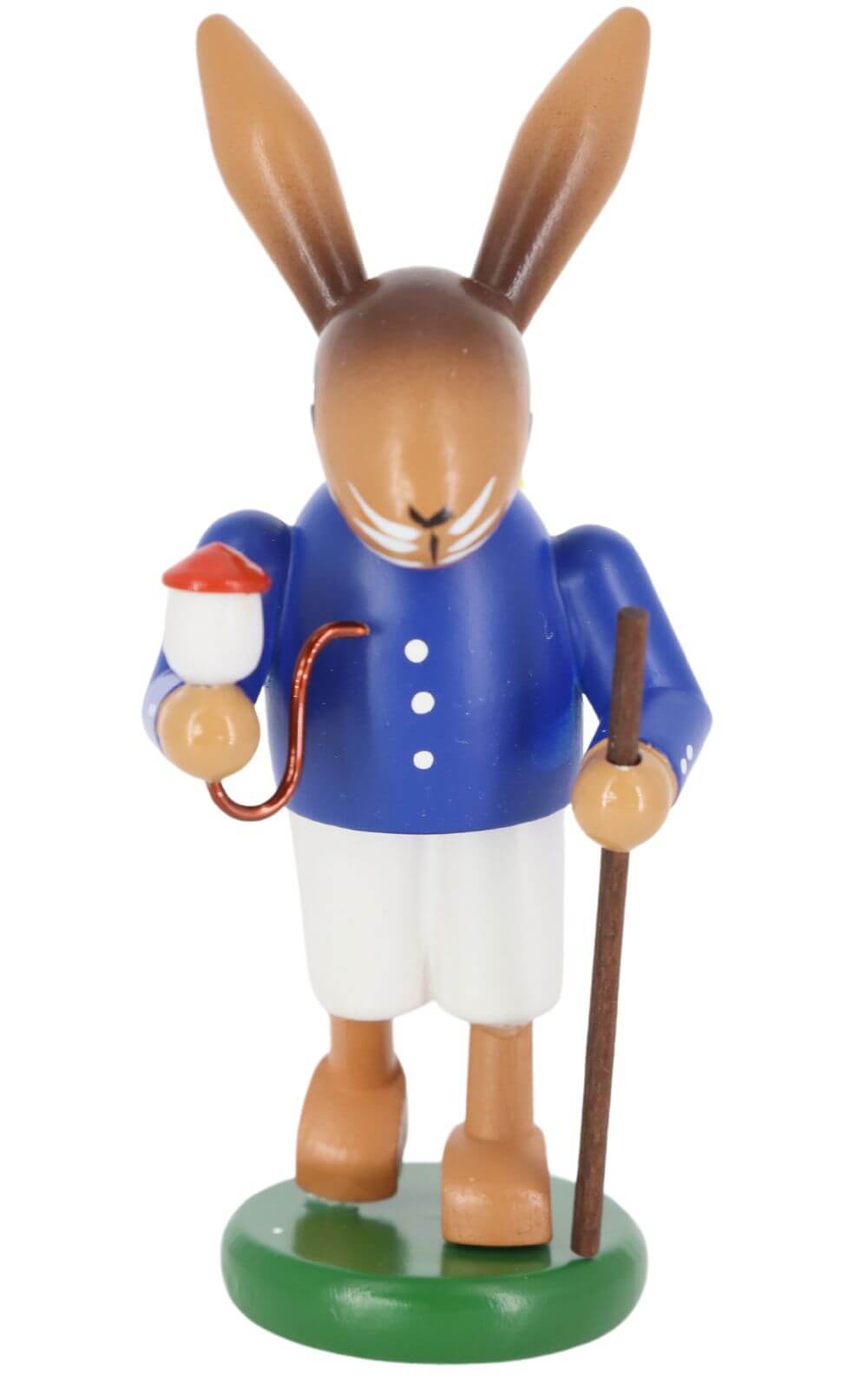 Osterhase mit Wanderstock, Pfeife und Korb, 9 cm, farbig von SEIFFEN.COM_2