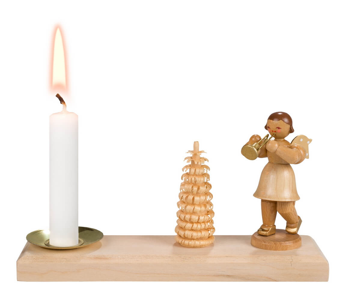 Kerzenhalter mit Weihnachtsengel, 8 cm, natur von SEIFFEN.COM