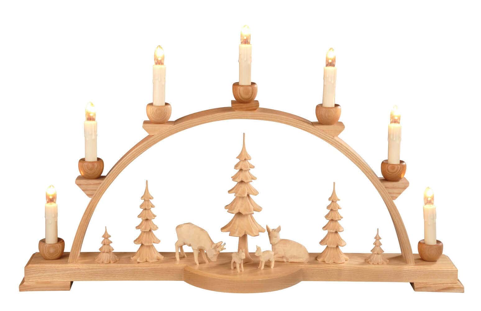 Schwibbogen mit geschnitzter Rehgruppe, natur, 60 cm, elektrisch beleuchtet von Albin Preißler_Bild1