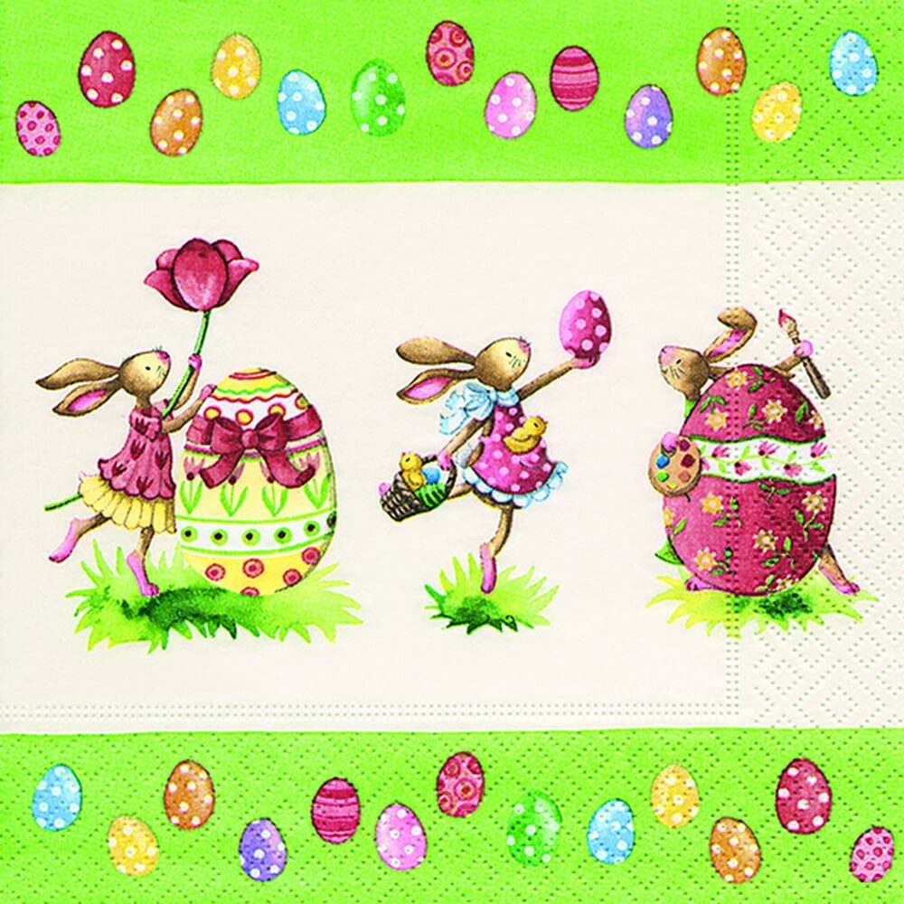 Osterservietten mit Osterhasen und Ostereiermotiv