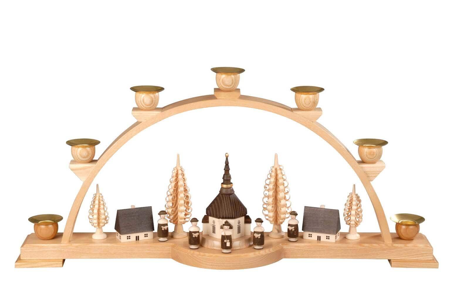 Schwibbogen mit Seiffener Dorf und Kurrende, natur, 60 cm von Albin Preißler