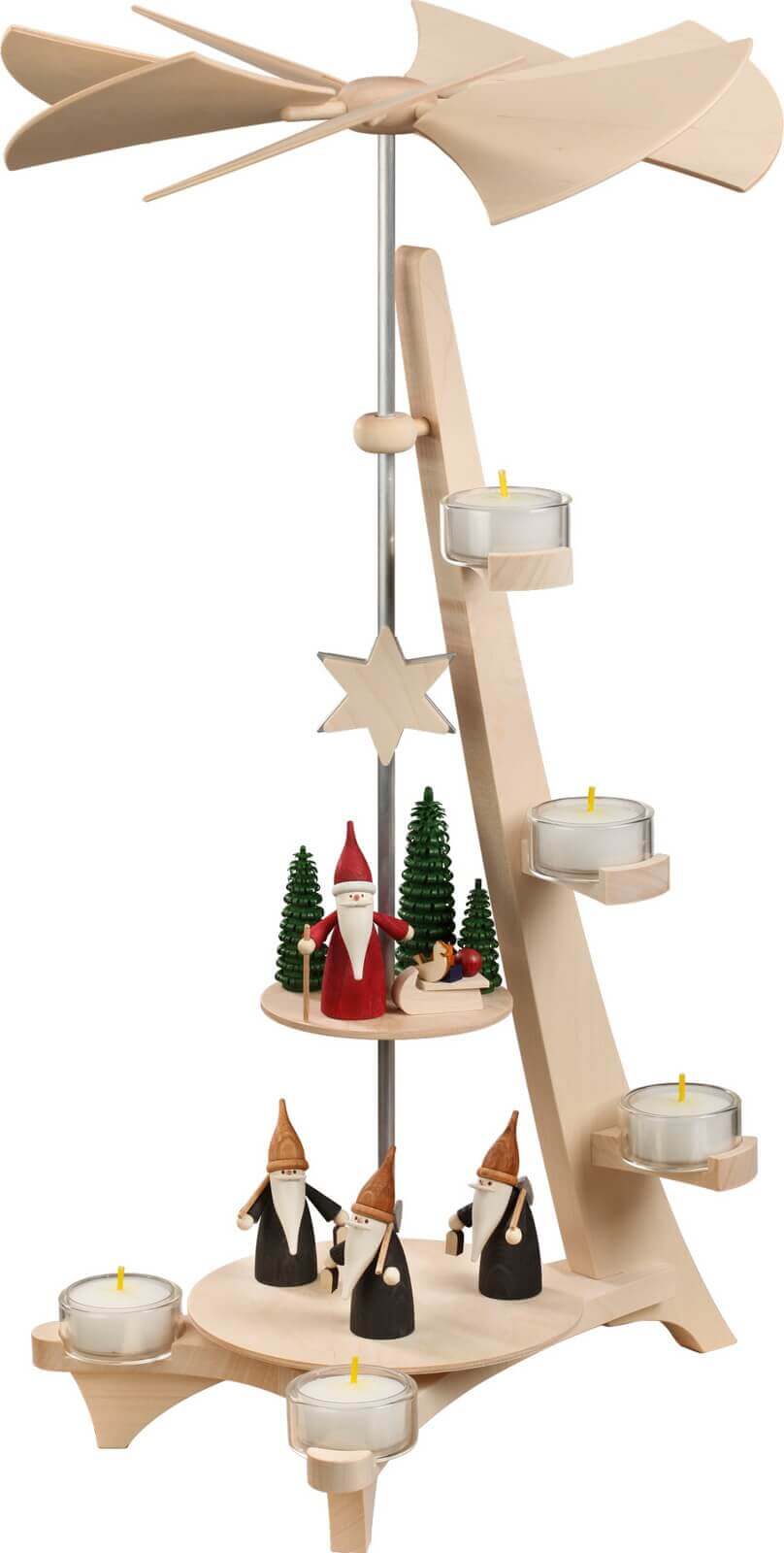 Weihnachtspyramide mit Bergwichtel und Weihnachtswichtel, L-Form von Seiffener Volkskunst