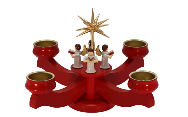 Adventsleuchter mit 4 stehenden Engeln, rot, für Teelichter von Albin Preißler
