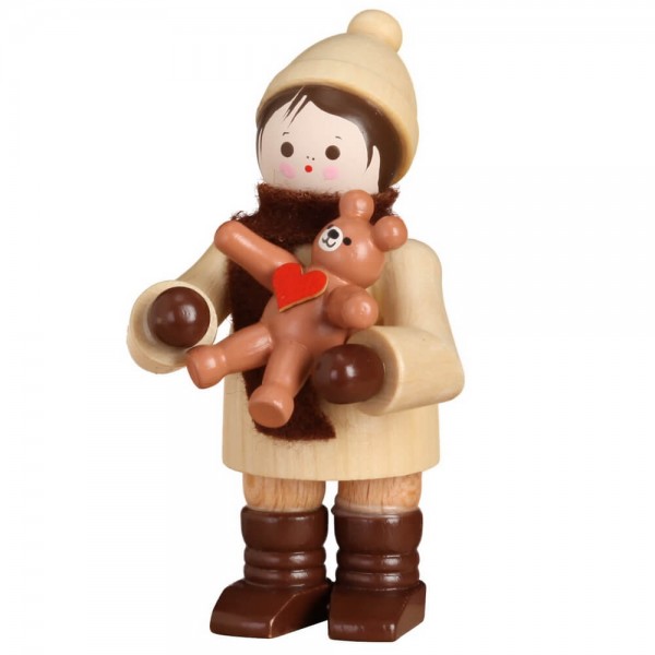 Miniature winter child boy with teddy by Romy Thiel