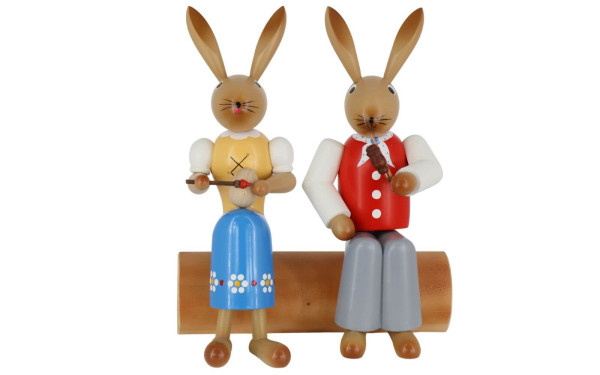 Easter bunny couple on tree trunk, 24 cm by SEIFFEN.COM_1