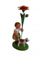 Vorschau: Blumenkinder - Blumenkind Mädchen mit Reifentier (Hund) und Ringelblume, 10 cm von WEHA-Kunst Dippoldiswalde/ Erzgebirge