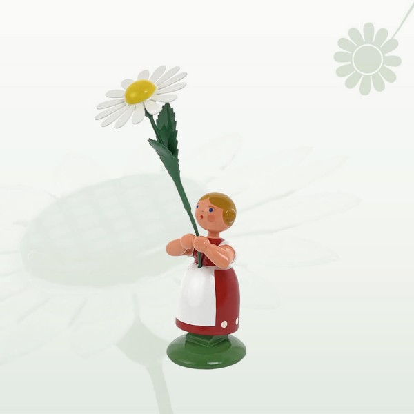 Blumenkind Mädchen mit Margerite, 12 cm von Legler Holz- und Drechslerwaren HODREWA