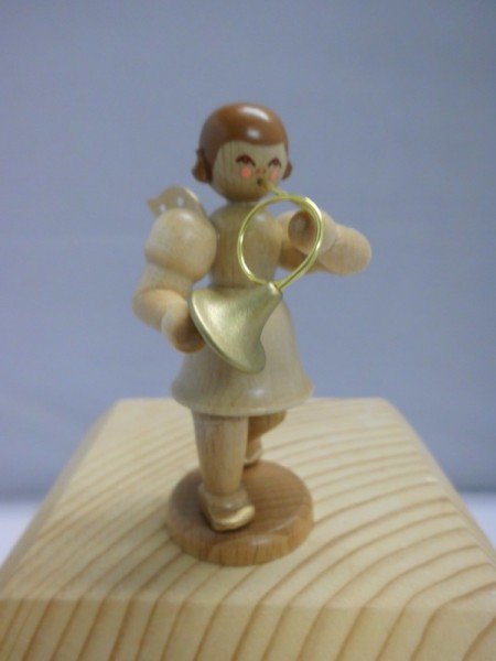 German Christmas Angel with French Horn, 6 cm, Seiffen/ Erzgebirge