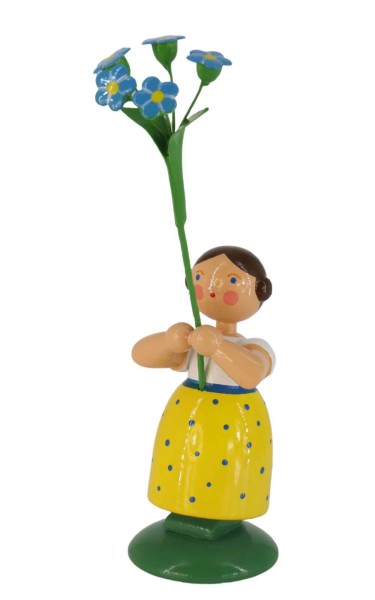 Blumenkind Mädchen mit Vergissmeinnicht, 12 cm von Legler Holz- und Drechslerwaren HODREWA