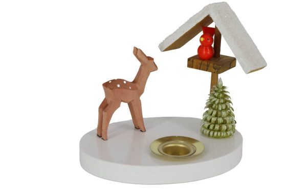 Kerzenhalter Reh mit Vogelhaus, farbig, 8 cm von Volker Zenker