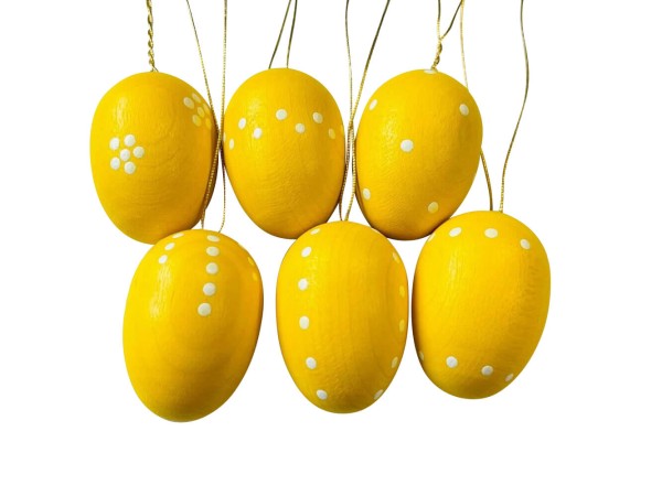 Ostereier, gelb, handbemalt, 6 Stück von SEIFFEN.COM