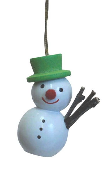 Christmas tree decoration snowman with green hat, 4 cm from SEIFFEN.COM