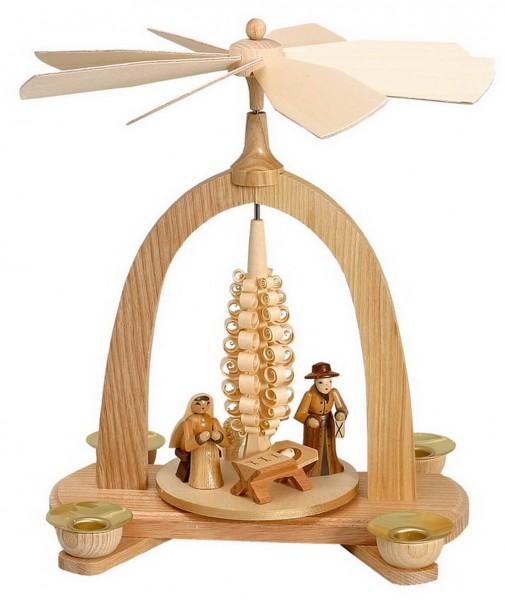 Weihnachtspyramide mit Krippenfiguren, natur, 23 cm hergestellt von Theo Lorenz aus Seiffen