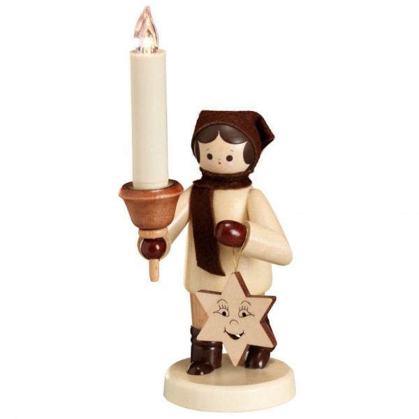 German Wooden Figurin Lampion child with star and lumix candle, 11 cm, Volkskunstwerkstatt Romy Thiel Deutschneudorf/ Erzgebirge 