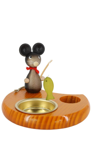 Teelichthalter Maus mit Angel, farbig, 6 cm von Volker Zenker