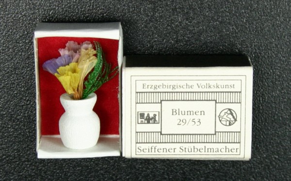 Mini - Zündholzschachtel Blumen, weiß von Gunter Flath aus Seiffen / Erzgebirge Detailgetreue Nachbildung von einer Vase mit Blumen. Diese Vase wurde in eine …