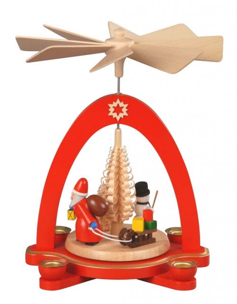 Weihnachtspyramide Bescherung, rot, 20 cm hergestellt von Albin Preißler