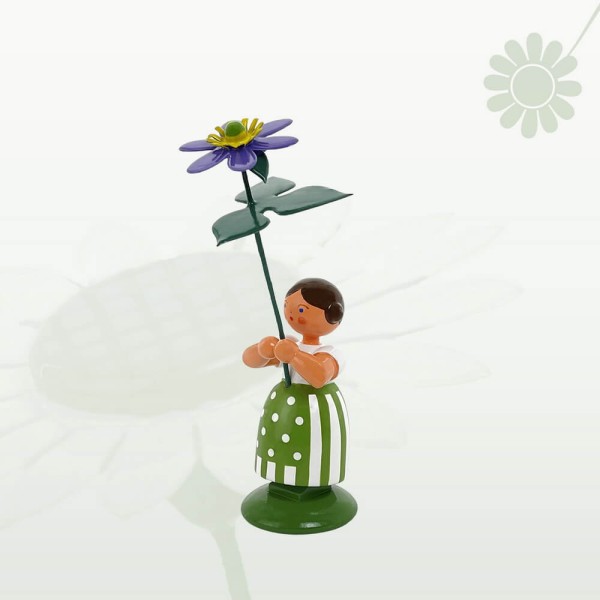 Blumenkind Mädchen mit Leberblume, 12 cm von Legler Holz- und Drechslerwaren HODREWA