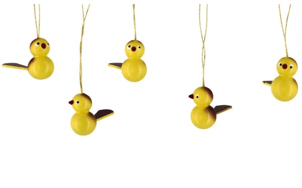 Vögel zum Hängen, 5 Stück, gelb/braun von Nestler-Seiffen_Bild1