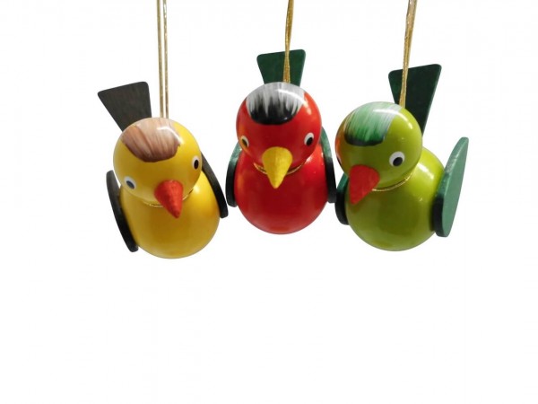 Vögel zum Hängen von Nestler-Seiffen, 3 Stück, rot/gelb/grün 