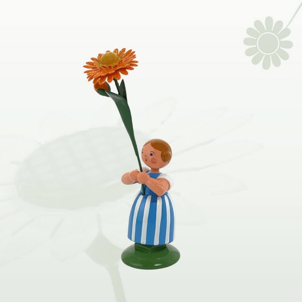 Blumenkind Mädchen mit Ringelblume, 12 cm von Legler Holz- und Drechslerwaren HODREWA