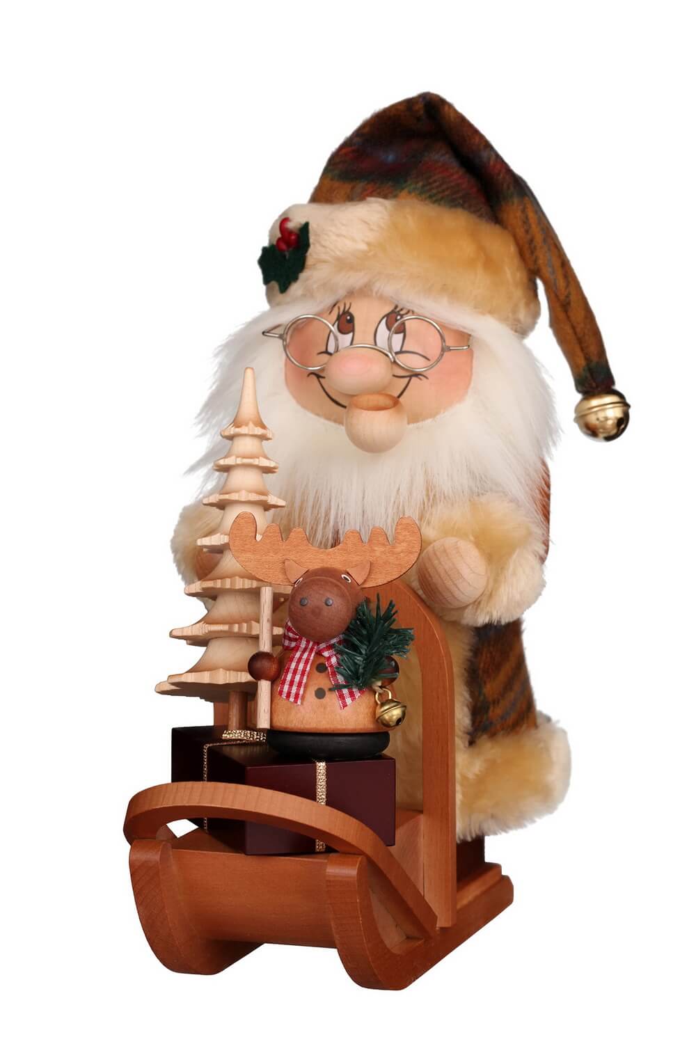 Ulbricht Wichtel Weihnachtsmann mit Schlitten Räuchermännchen , 28 cm aus Seiffen