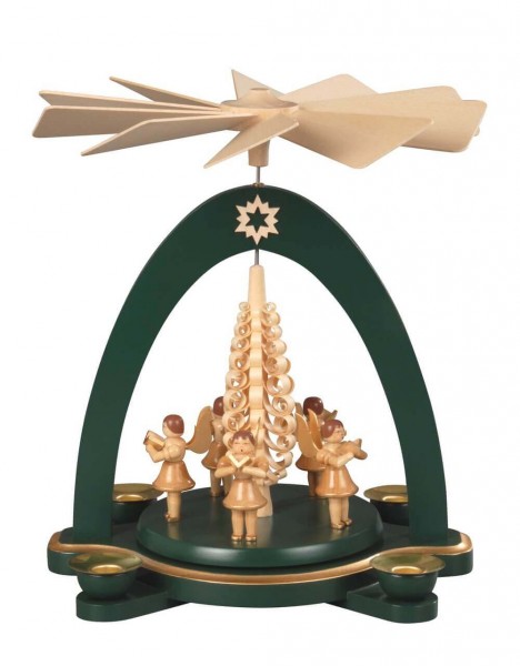  Albin Preißler, Weihnachtspyramide mit 5 Engel, grün, 28 cm